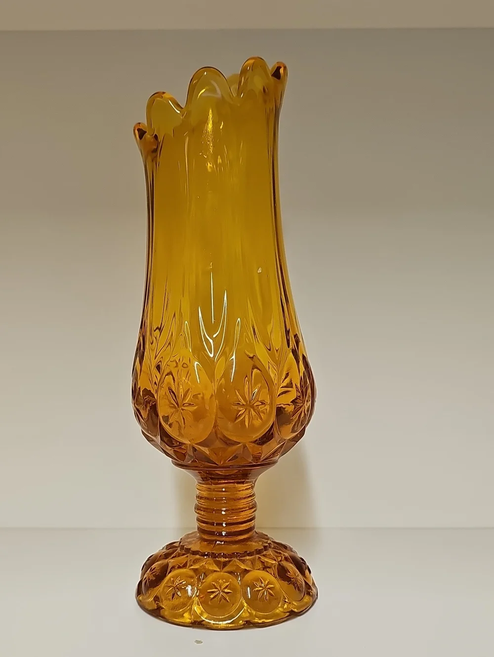 Vintage MCM Kanawha Swung Amber Glass Pedestal Vase